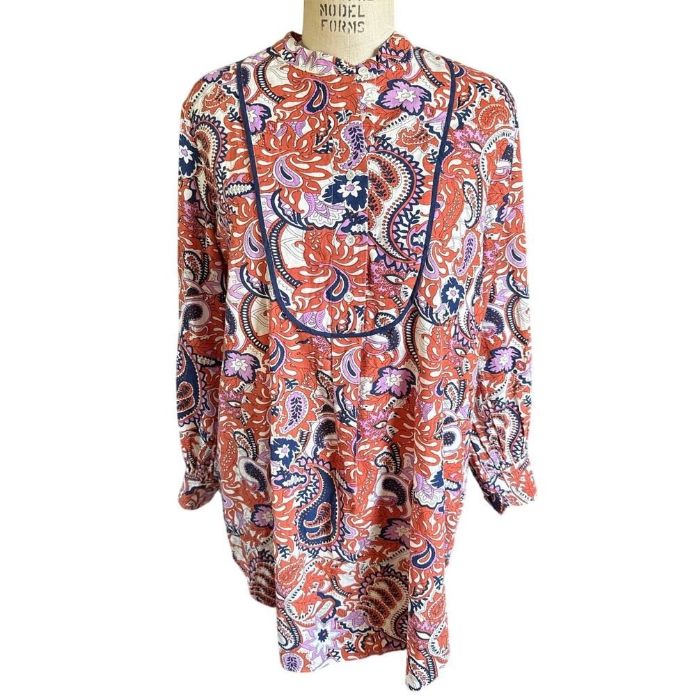 Mille Linen Cotton Bright Print Paisley Tunic Dress Size Small